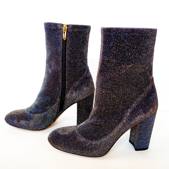 Sam Edelman Blue and Gold Metallic Sock Boots - Picture 1 of 5